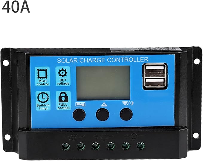 40A PWM Solar Controller for 12V 24V Batteries Auto RVs Off-Grid Systems with LCD Display and Multi-