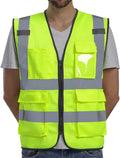 Dib Safety Reflective Vest ANSI Class 2, High Visibility Vest with Pockets and Zipper, Construction Work, Hi Vis