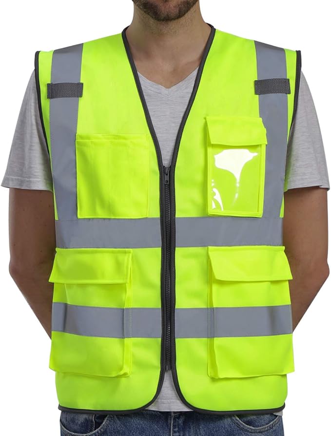 Dib Safety Reflective Vest ANSI Class 2, High Visibility Vest with Pockets and Zipper, Construction Work, Hi Vis
