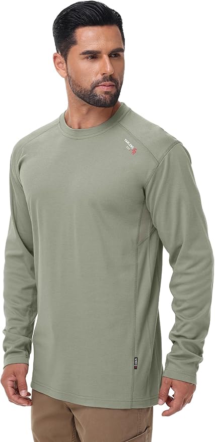 FR Shirts for Summer 5.5OZ Lightweight Breathable Vented Mesh Flame Resistant Long Sleeve Crew T-Shirt CAT2