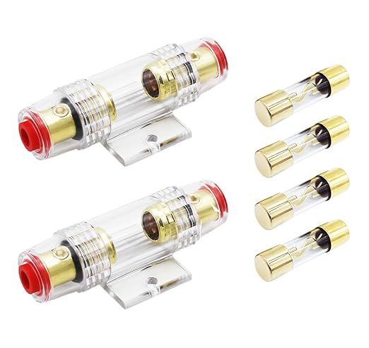in-line AGU Fuse Holder for 4-10 Gauge AWG Wire / 6 Gauge & 8 Gauge/with Four 60A AGU Fuses for Car Audio/Alarm/Amplifier/Compressors/Auto Parts/Automotive/Marine/Industrial (60Amp, 2 Pack)