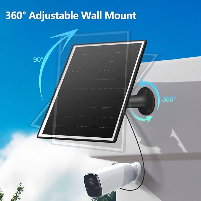 8W Solar Panel for Outdoor Security Camera, 5V Micro USB and USB - C Solar Panel Charger ，Fits Eufy/Wyze/Reolink DC 5V Output, IP65/360° Adjustable, 9.8ft Cable, Fast Charging