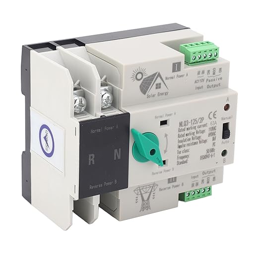 Power Automatic Transfer Switch 2P 110V 63A Mini ATS Generator Changeover Switch for Din Rail Emergency Backup Power System