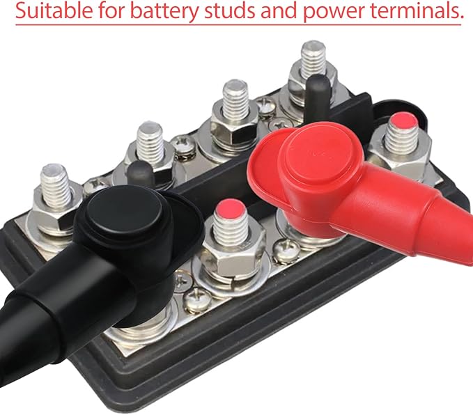 10 Pcs Silicone Battery Terminal Covers, Battery Terminal Protector, Silicone Batteries Cover Cap, Portable Stud Insulator Boot Covers for Car Truck Rv Solar Power Junction Block, Black & Red