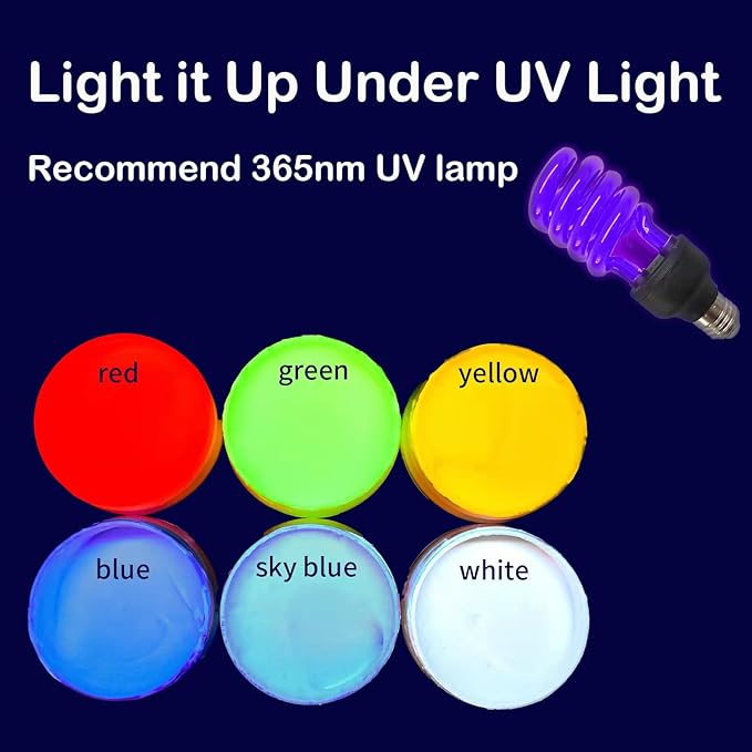 MizoArt SIX Color Invisible UV Paint Set For Indoor/Outdoor Use or Invisible UV Black light Paint Set 0.7oz/pot