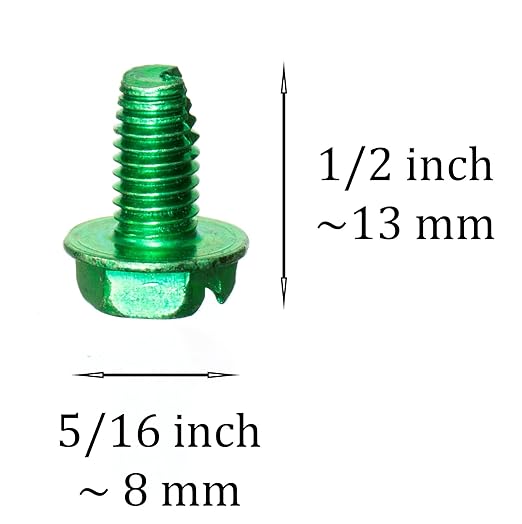 THE CIMPLE CO 1/2 in (13 mm) Self-Tapping Ground Screws - 10-32 Ground Screws - Electrical Grounding - Hex Head - Stainless Steel - Green, 10 Pieces