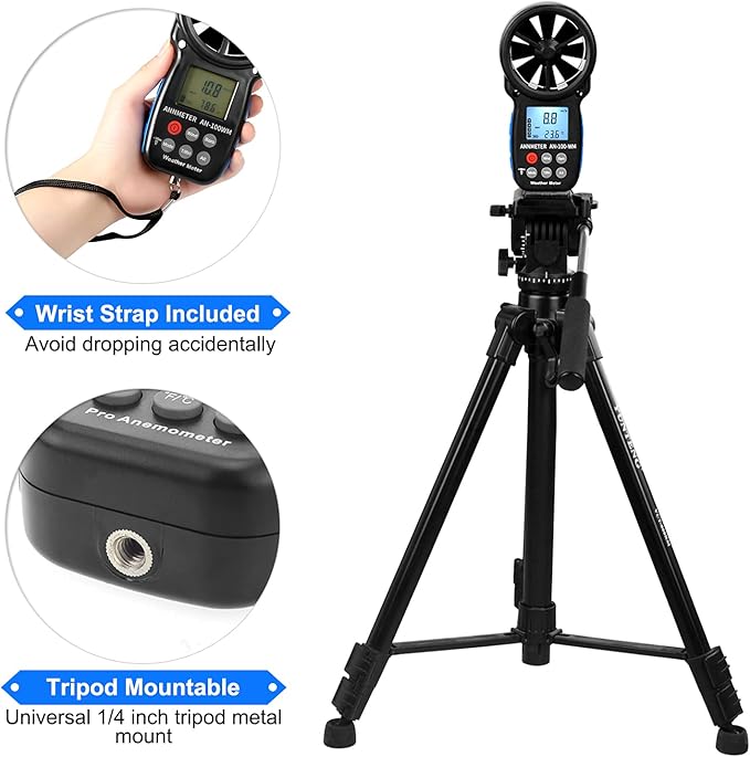 AIOMEST Handheld Anemometer AI-100WM Electronic Barometer Wind Speed Chill Temperature Meter Tester for Air Flow, Velocity, Pressure, Humidity Gauge