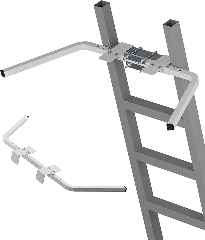 Ladder Stabilizer, Adjustable Heavy Duty Ladder Standoff with Pins & Sheet for Wing Span/Wall Extended Accessory, Ladders Roof Stabilizer with Non-Slip Rubber Pads for Roof Gutter Guard, White
