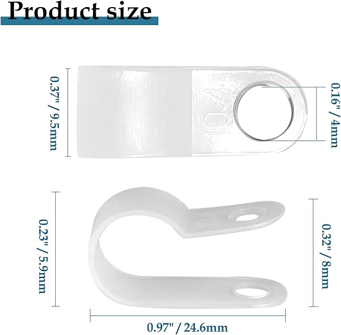 100 Pcs 3/8 Inch R-Type Clip Clamp, Nylon P-Type Mounting Clips, Cable Clip Wire Clamp for Wire Management, Stainless Steel Screws Included