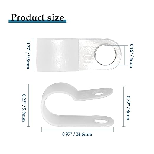 50 Pcs 3/8 Inch R-Type Clip Clamp, Nylon P-Type Mounting Clips, Cable Clip Wire Clamp for Wire Management, Stainless Steel Screws Included