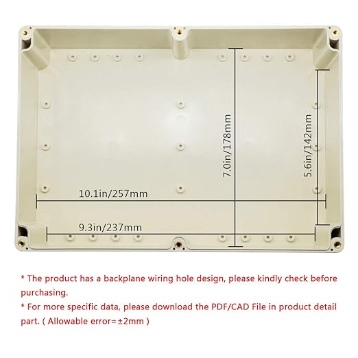 LeMotech Waterproof Dustproof IP65 ABS Plastic Junction Box Universal Electric Project Enclosure Pale Gray 10.4 x 7.2 x 3.7 inch (263 x 182 x 95 mm)