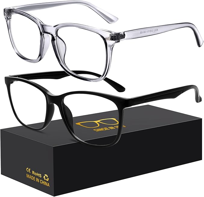 Blue-Light Blocking Glasses Computer Reading/Gaming/TV/Phones Glasses Fashion Anti Eyestrain Glasses for Women Men(H3-Black+Gray)