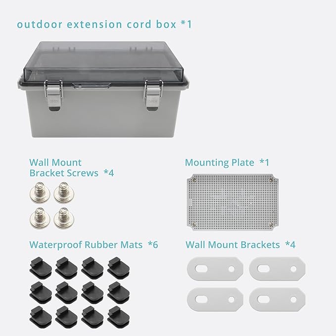 Large Electrical Waterproof Box IP67 Junction Box Extension Cord Cover,11.4x7.5x5.5” Outdoor Electrical Box for Outlet Plug Cover,IP67 Outdoor Waterproof Plug-in Distribution Box