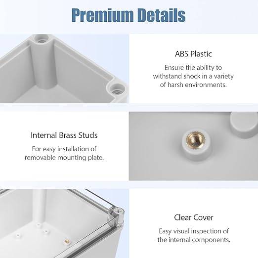 LeMotech Junction Box IP67 Waterproof Dustproof Electrical Box Project Box DIY Enclosure Gray with Transparent Clear Cover, External Size 9.8x5.9x3.9in (250x150x100mm)