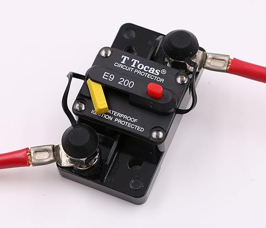 E9 200 Amp Circuit Breaker 12V - 48V DC with Manual Reset | Waterproof IP67 | Surface Mount Switch Button with LED Indication 200A 3/8" Studs