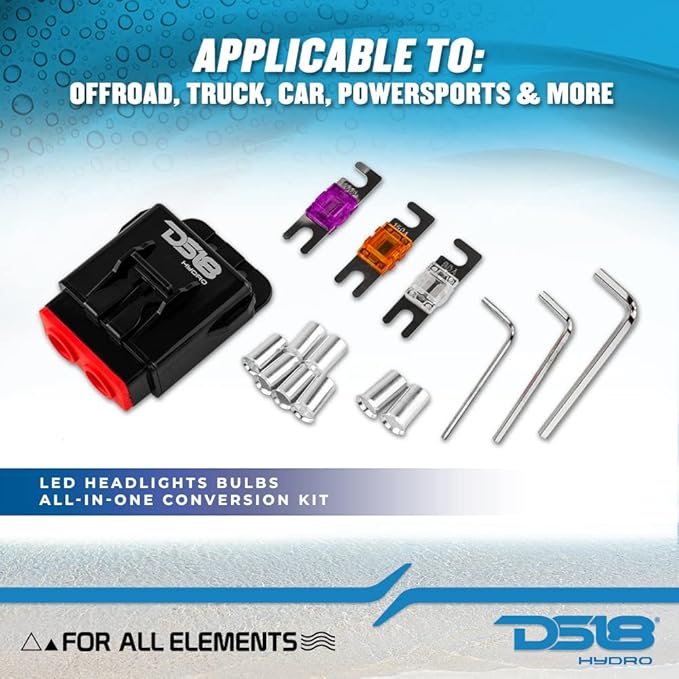 DS18 Hydro MFH4 - Marine Fuse Holder 4 AWG, Waterproof, Red Silicone Sheat, Included Brass Accessories