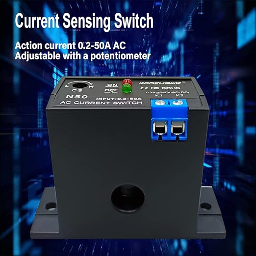 Current Sensing Relay AC Current Sensing Switch 0-50A Normally Open Current Sensor Monitoring Relay (N50)