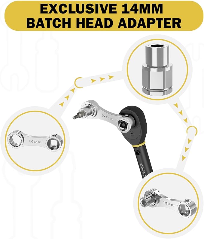 17 pcs Metric Torque Adapter Set - 12 Point Extensions & Bit Adapter (3/8", 8, 9, 10, 11, 12, 13, 14, 15, 16, 17, 18, 19, 20, 21, 22mm, 1/2''+1/4'')