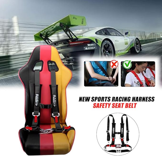RASTP 4 Point Safety Harness Set with Ultra Comfort Heavy Duty Shoulder Pads,(Pack of 1) (Black)