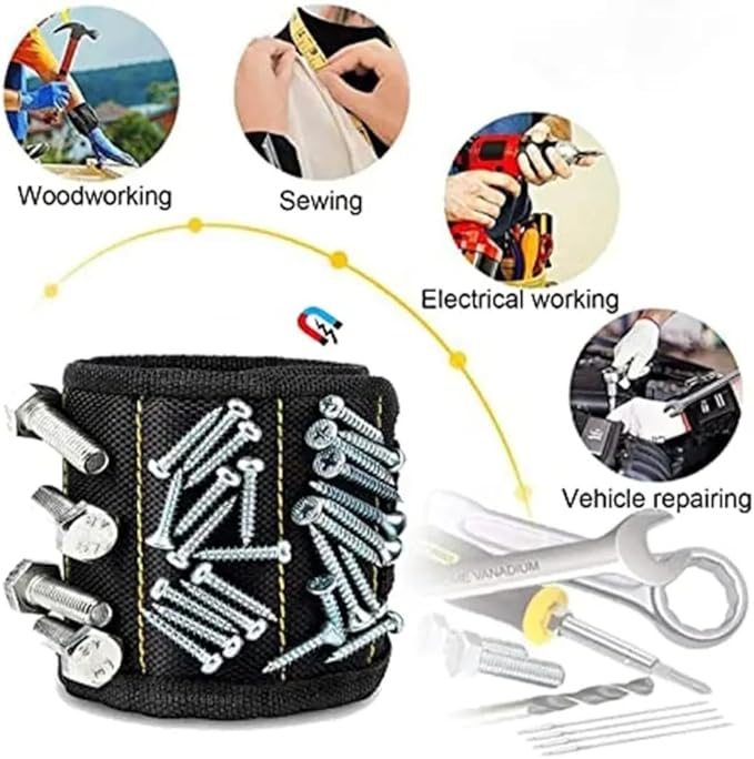 Magnetic Wristband Hardware and Tool Holder: Handy for Holding screws, nails, small parts and tools with an adjustable wristband Ideal for DIY projects, construction and various other tasks