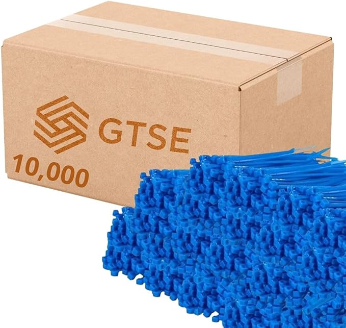 GTSE 4 Inch Blue Zip Ties, 10,000 Bulk Pack, 18lb Strength, UV Resistant Small Nylon Cable Ties, Self-Locking 4" Tie Wraps