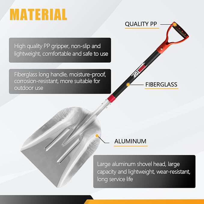 Aluminium Snow Shovel for Driveway Farm Scoop Shovel Large Aluminum Scoop Shovel for Snow Revoval Tool,45 inches