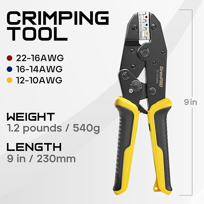 Wire Crimper Tool for Insulated Electrical Wire Connectors, AWG22-10 Terminal Crimper Pliers, Yellow Black Handle Crimping Tool