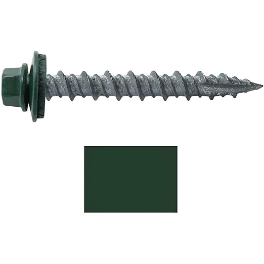 Metal ROOFING SCREWS: (250) 10 x 1-1/2" Forest/Ivy Green Hex Head Sheet Metal Roof Screw. Self starting metal to wood siding screws. EPDM washer. Colored head