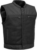 First Mfg Co Lowrider Mens Motorcycle Biker Riding Armor Club Style Black Leather, Twill, Moto Mesh, Perforated Vest