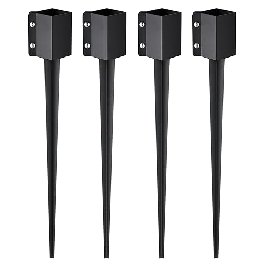 VEVOR Fence Post Anchor, 4-Pack Ground Spike, 36x4x4 OD (3.5x3.5 ID), Durable Metal, Black Powder Finish, Ideal for Mailbox, Deck, and Garden Railings