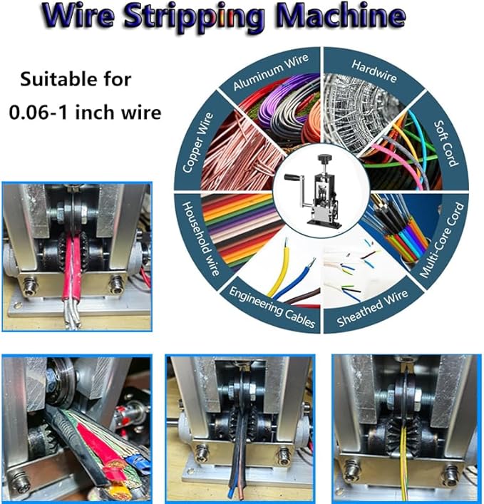 Manual Wire Stripping Machine Gauge Wire 0.06-1 inches,Scrapping Copper Wire Peeler Machine,Drill Powered Hand Crank Wire Stripper Tool for Scrap Copper Recycling