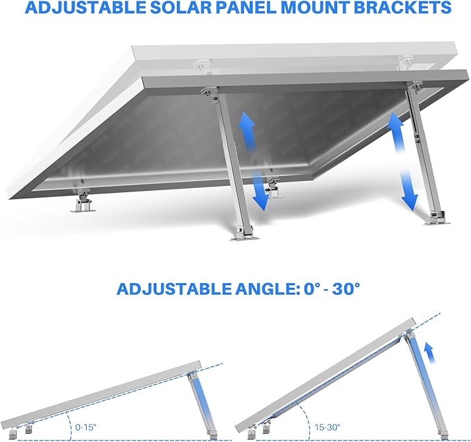 4PCS Adjustable Solar Panel Tilt Mount Brackets Aluminum Alloy Mounting Bracket Stand Systems Support 50W 70W 100W 150W 200W 300W 400W Solar Panels for Ground, Roof, Boat, Wall ,Railer, RVs