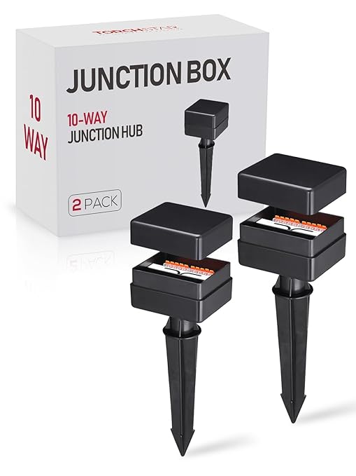 LEONLITE 10-Way Junction Hub for Low Voltage Landscape Light Outdoor, 12-15V AC/DC Path Lighting Junction Box, Fit 9-21 Gauge Wire Landscape Wire Connectors, IP65, Suitable for Garden Yard, Pack of 2