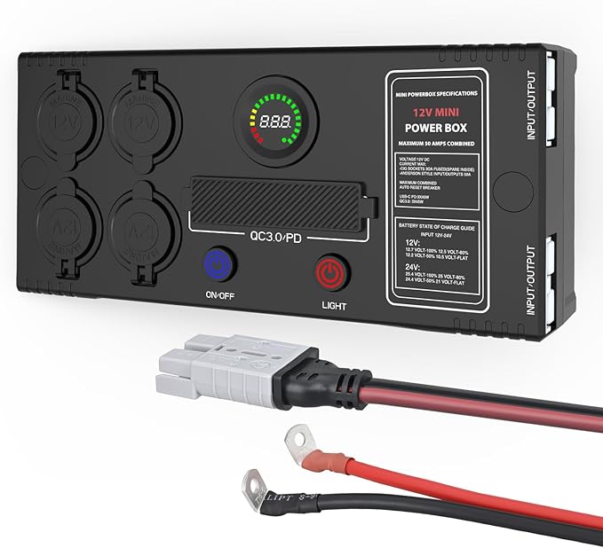 Nilight Mini Power Box 12V 24V DC Compact Design Distribution Box Plug & Play Multi Ports -2 Anderson, 3 USB, 3 USB-C, 4 Cig Sockets Perfect for Outdoors Camping Fishing RV 4Wd Caravans Emergency