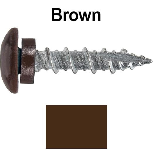 10 x 1 Brown - Low Profile Star Head Roofing Screws - HI-LO Thread - Metal to Wood - T25 Torx Drive Head - EPDM Washer. 10 X 250 Bags - 2,500 Screws