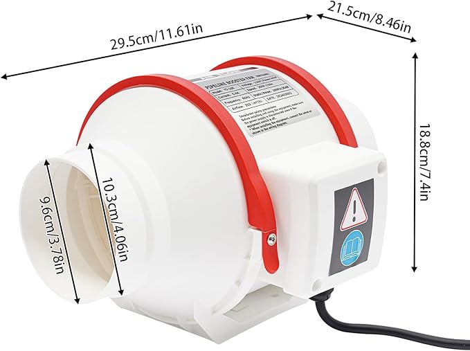 DNYSYSJ Duct Fan, 182CFM Inline Duct Fan With Remote, Inline Duct Fan 4 Inch Vent Booster, HVAC Exhaust Intake Fans High CFM Low Noise, For Basements, Bathrooms, Kitchens, Workshops