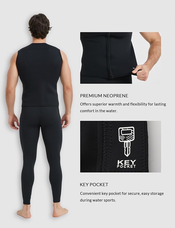 Lemorecn Mens Wetsuit Top Premium Neoprene 3mm Zipper Wetsuit Vest