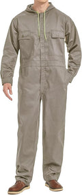 Mens Cotton Blend Long Sleeve Coverall Multi Pockets Zip Overall Mechanic Work Jumpsuit with Hood