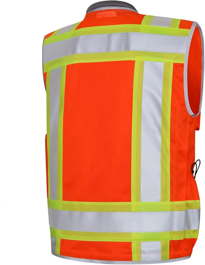 Dib Safety Reflective Vest Heavy Duty, High Visibility Two Tone Engineer Vest, Padded Collar, Retractable ID Pocket, Made with 3M Reflective Tape, Orange L