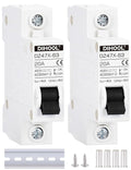 DIHOOL AC/DC Miniature Circuit Breakers, 2 Pack, Single Pole 20 Amp, 12V 24V 48V 400V, Non Polarized, Solar Disconnect Switch, DIN Rail Mount, RV Battery Isolator, PV Array MCB, Thermal Magnetic Trip