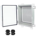 Junction Box, Hinged Clear Cover Stainless Steel Latch IP67 Waterproof ABS Project Box with 2 Cable Glands,Electrical Box Enclosure with Mounting Plate & Wall Bracket 13.8x9.8x5.9inch