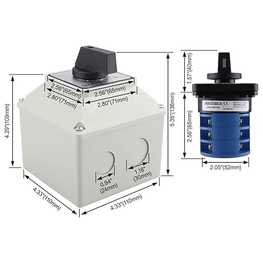 Baomain Universal Rotary Changeover Switch LW28-32/D303.3D with Master Switch Exterior Box 660V 32A 12 Terminals 3 Phase