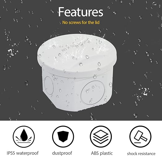 LeMotech Junction Box, Electrical Box IP55 Water Resistant Dustproof ABS Plastic Project Enclosure for Electronics White, External Size D3.3 x H2.2 inch