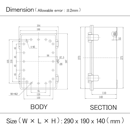 Junction Box IP65 Waterproof ABS Plastic Enclosure Hinged PC Clear Cover Electrical Project Box with Mounting Plate, Wall Brackets, Cable Glands 11.4" x 7.5" x 5.5"(290 * 190 * 140)