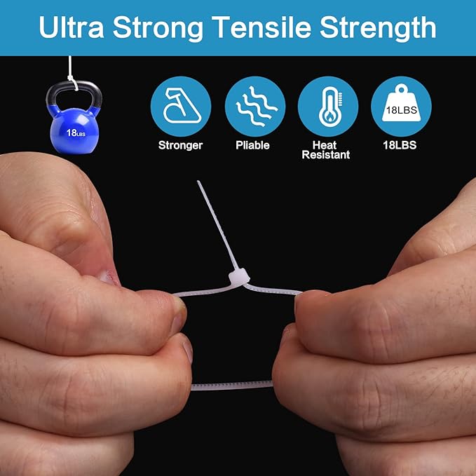 1000 Pcs White Zip Ties, 4 Inch Small Clear Self-Locking Nylon Cable Ties, Plastic Premium Thin Wraps Wire Ties for Indoor and Outdoor