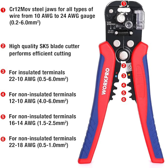 WORKPRO Wire Stripper Set, 8-Inch Multi-Tool Stripper and 8-Inch Self-Adjusting Wire Stripper Set for Stripping, Cutting and Crimping