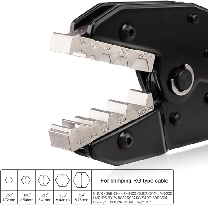 Coaxial Crimping Tool for RG Type Cable -RG50,54,55U,58,59,62,108,142,178,301,302,307,400, LMR195,200,240, BNC 3D-2V,4C-2V Connectors (CRIPMER L7 WG)