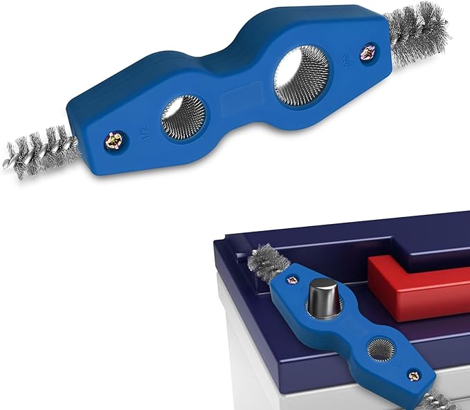 Car Battery Terminal Cleaning Brush, 4 in 1 Auto Battery Terminal Cleaning Tools, Copper Pipes Cleaner Brush Tool, Universal Battery Terminals Machine Parts Cleaning Tool (Blue, 1PCS)