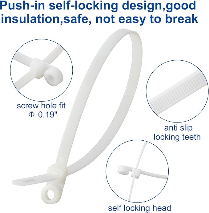 120 PCS 12 Inch Plastic Zip Ties with Screw Holes, Heavy Duty Mountable Cable Ties, UV Resistant Electrical Zip Ties for Indoor & Outdoor (White)