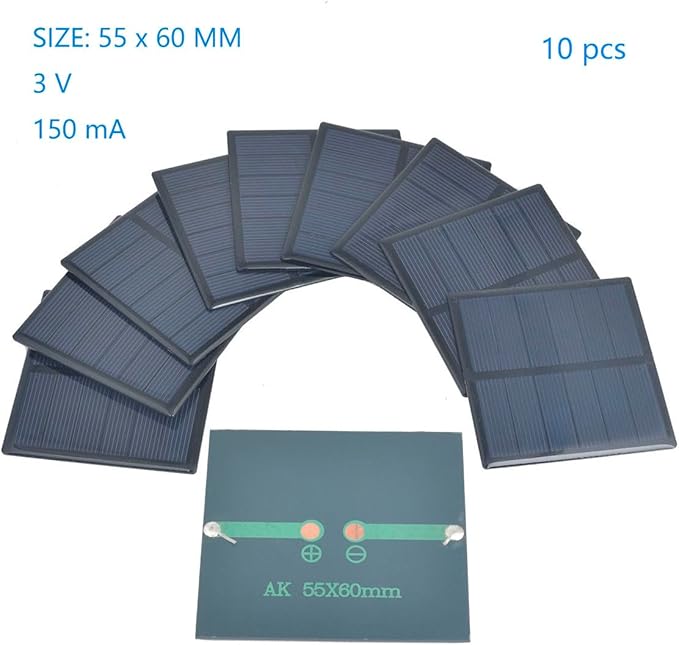10pcs Mini Solar Panel 3V 150mA Epoxy Polycrystalline Solar Cell Panel 60mm x 55mm/2.36" x 2.17" for for DIY Charge Solar Panels DIY Electric Toy